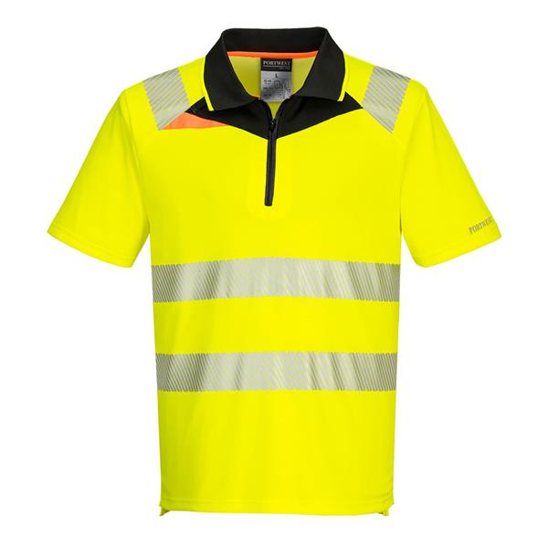 Portwest DX412 Hi-Vis Zip Polo Shirt Yellow/Black