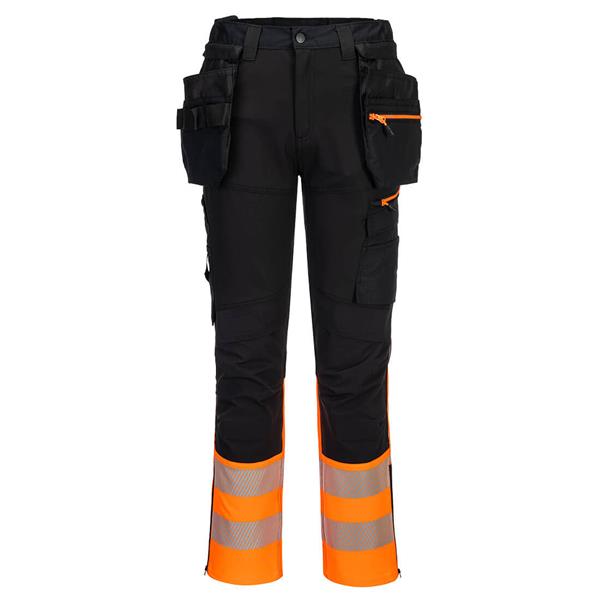 Portwest DX457 DX4 Hi-Vis Class 1 Detachable Holster Pocket Craft Trouser - Orange / Black