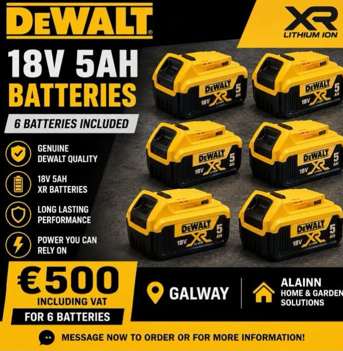 DeWalt DCB184 XR 18V 5Ah Batteries, Pack of 6