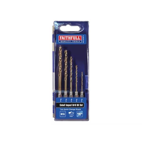 Faithfull5 Piece Quick Change HSS Cobalt Impact Drill Bit Set