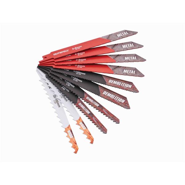 Faithfull10 Piece Sabre Saw Blade Set FAISBSSET10C