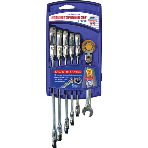 Faithfull6 Piece Ratcheting Combi Spanner Set FAISPARAT6S