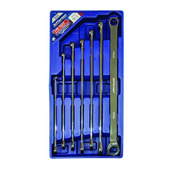 JeffersonExtra Long 7 Piece Double Ring Fixed/Ratchet End Spanner Set JEFDRRSS07
