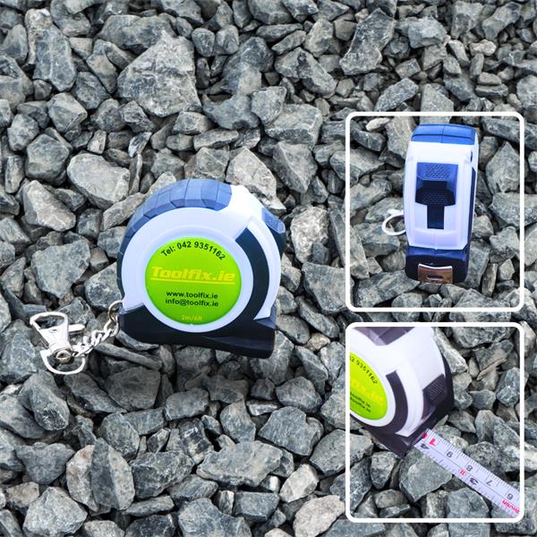 Komelon ToolFix Black/White Mini Keyring Measuring Tape 2m/6ft