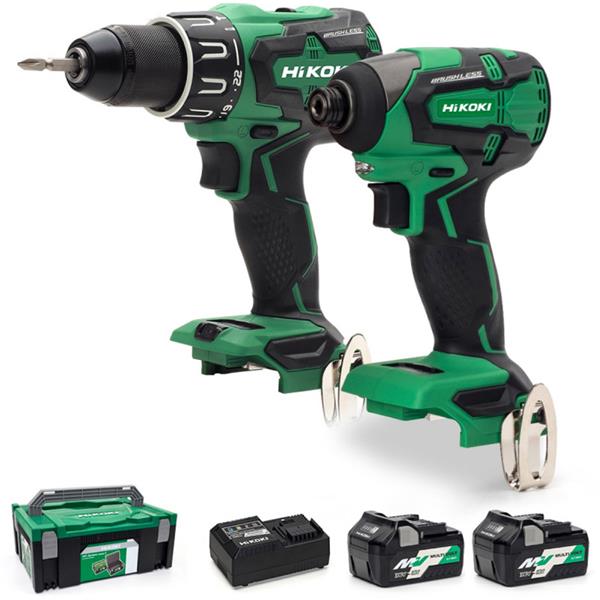 HikokiKC18DBFL2 18V Brushless Combi Drill & Impact Driver Kit (2x5.0Ah)