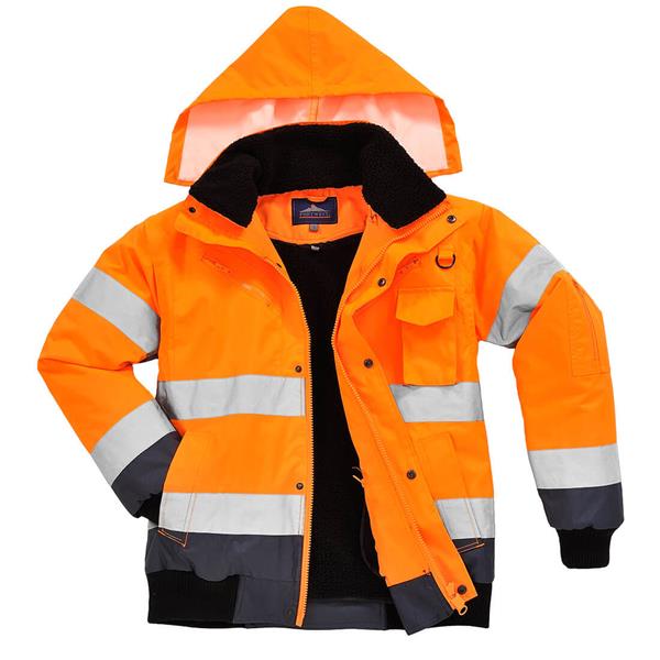 PortwestC465 - Hi-Vis Contrast Bomber Jacket - Orange/Navy