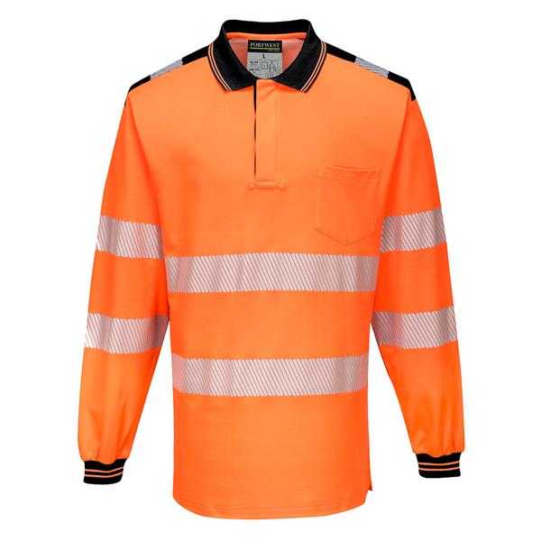 Portwest T184 - PW3 Hi-Vis Polo Shirt L/S - Orange/Black