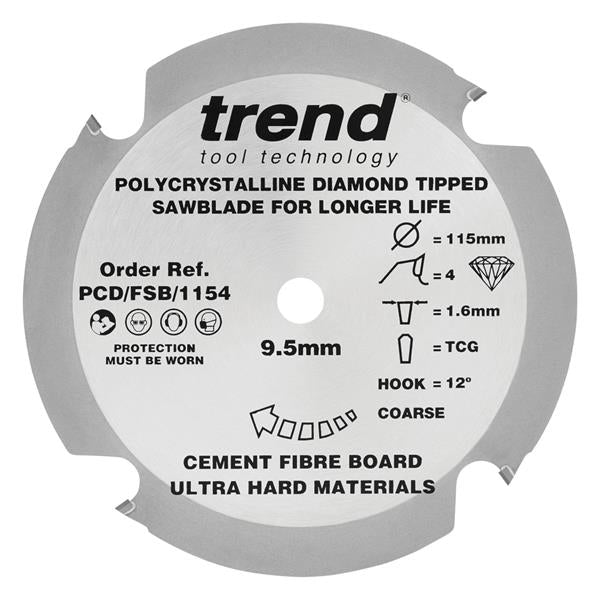 TrendFibreboard sawblade PCD 115mm x 4T x 9.5mm PCD/FSB/1154