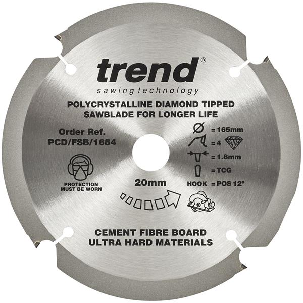 TrendFibreboard saw blade PCD 165mm x 4T x 20mm PCD/FSB/1654