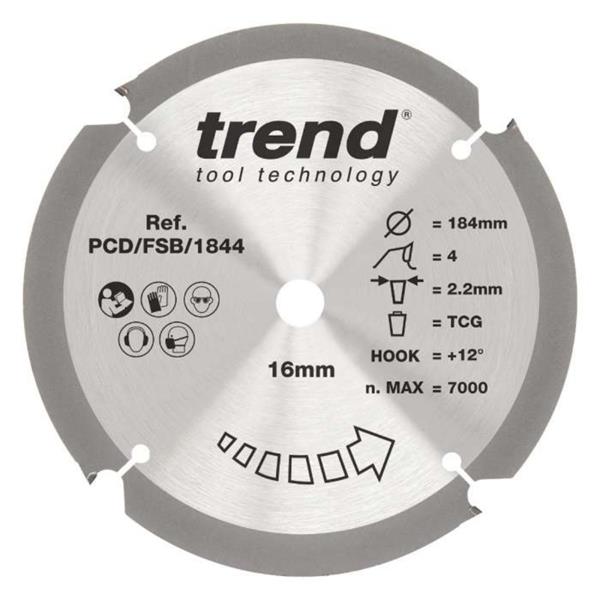TrendPCD/FSB/1844 Fibre Cement Circular Saw Blade 184mm X 16mm X 4T Coarse Finish