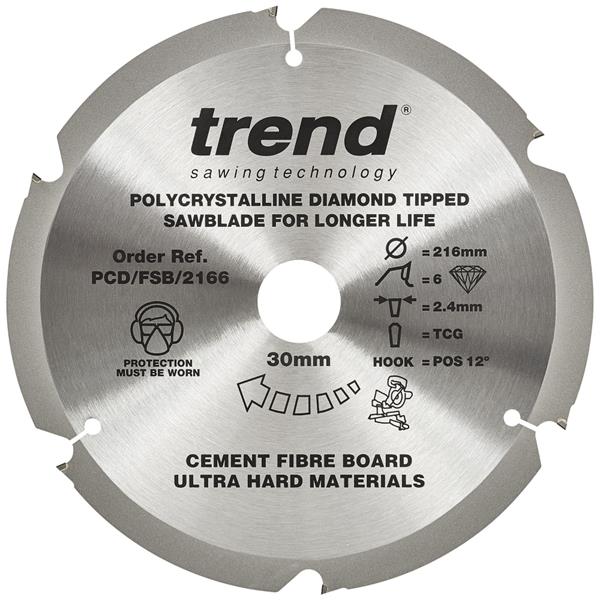 TrendFibreboard sawblade PCD 216mm x 6T x 30mm PCD/FSB/2166