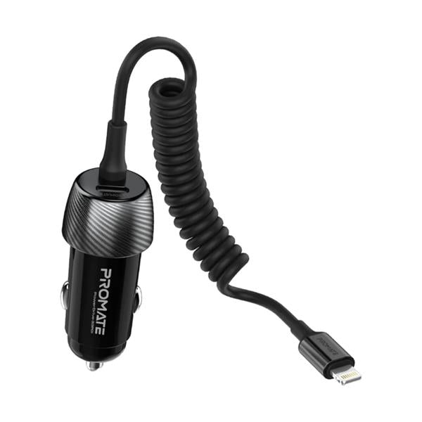 Promate33W Quick Charging Car Charger with Apple Connector Cable