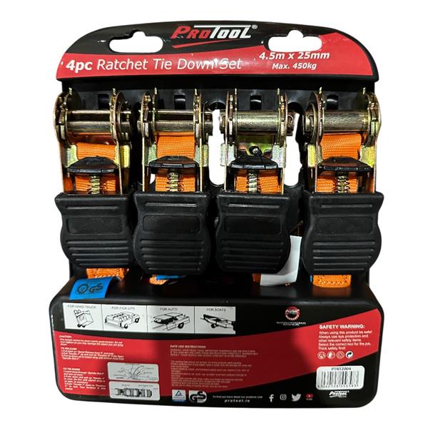 Protool4 Piece Ratchet Tie Down Set PTRT2004