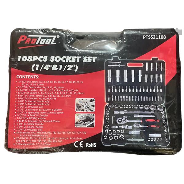 Protool108 Piece 1/4'' & 1/2'' Socket Set PTSS21108