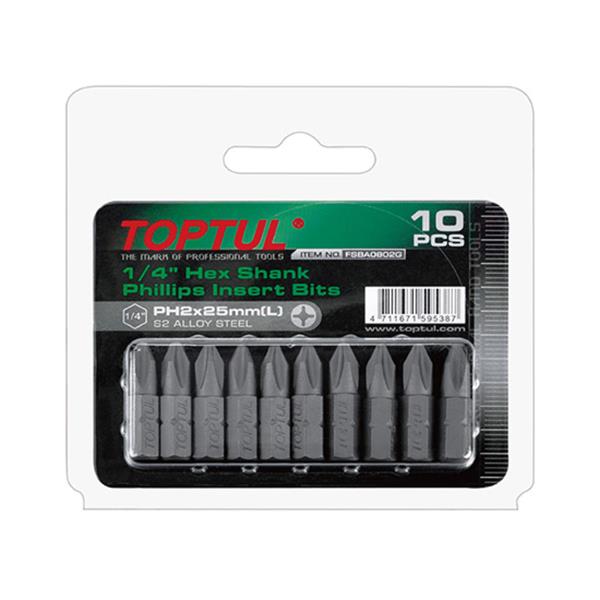 Toptul10pce 25mm Screwdriver Bit Set (Phillips 1,2,3)