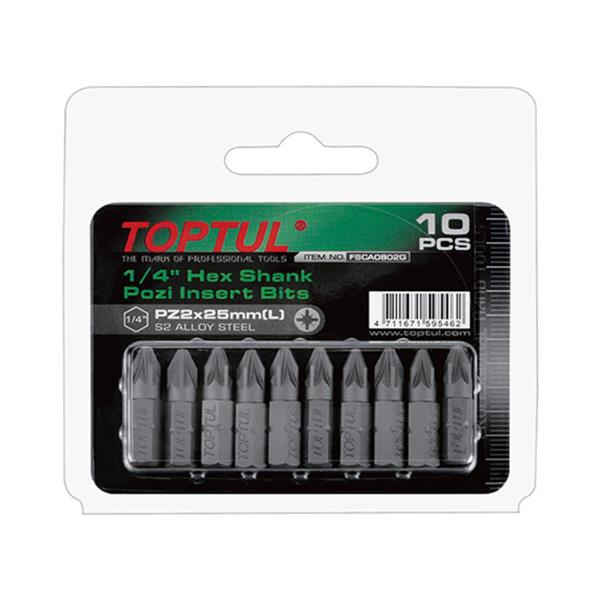 Toptul10pce 25mm Screwdriver Bit Set (Pozi 1,2,3)