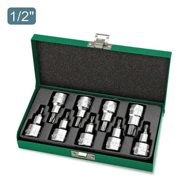 Toptul9pce 1/2"dr Star bit socket set T20 - T60