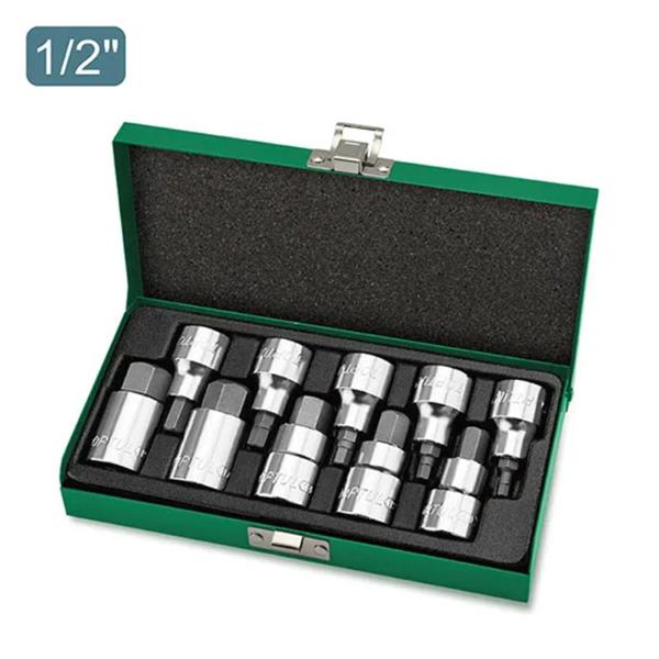 Toptul9pce 1/2"dr Hex bit socket set 4-19mm