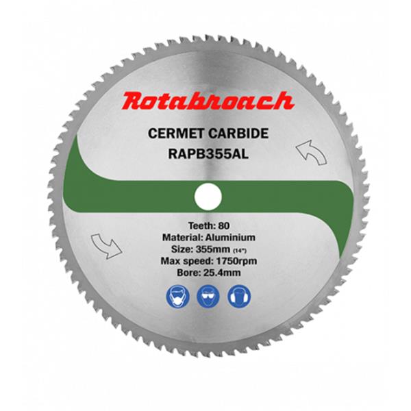 RotabroachAluminium Cermet Blade 355mm x 25.4mm x 80T RAPB355AL