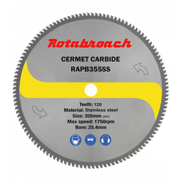 RotabroachStainless Steel Cermet Blade 355mm x 25.4mm x 120T RAPB355SS