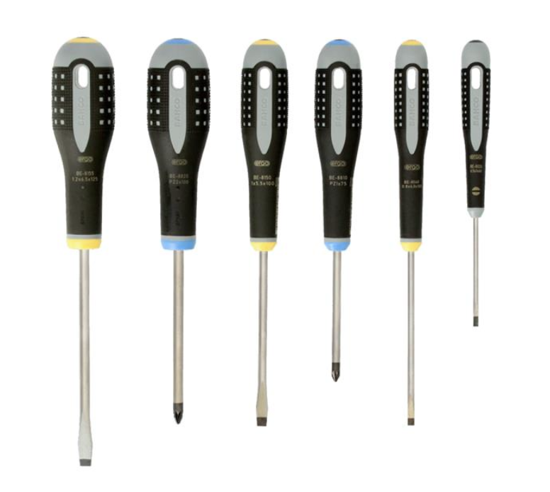 Bahco BE9882 ERGO Slotted/Pozidriv Screwdriver Set with Rubber Grip 6 Piece