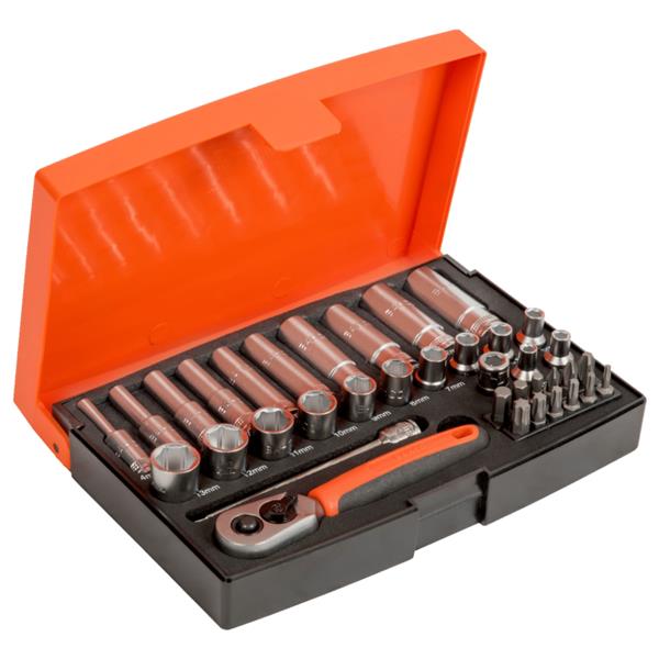 Bahco37 Piece 1/4" Drive Socket Socket Set with Metric Hex Profile and Screwdriver Bits SL25L