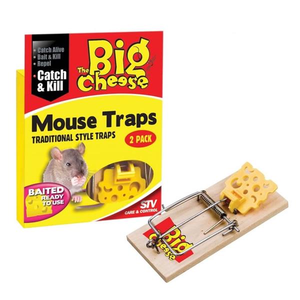 The Big CheeseWood Mouse Traps -Twinpack. Pre Baited Cheese Pedal