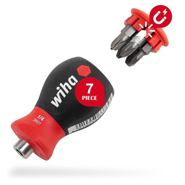 Wiha33741 Magnetic SoftFinish Stubby Screwdriver with Bit Magazine (PH, PZ)