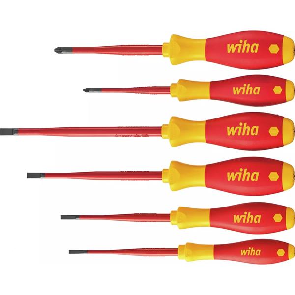 Wiha36455 6 Piece Slim VDE Insulated Screwdriver Set Flat & Pozi