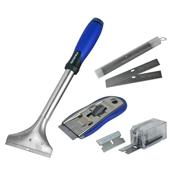 FaithfullScraper Set 100mm Long Handled & Window Scraper FAISCRASET4